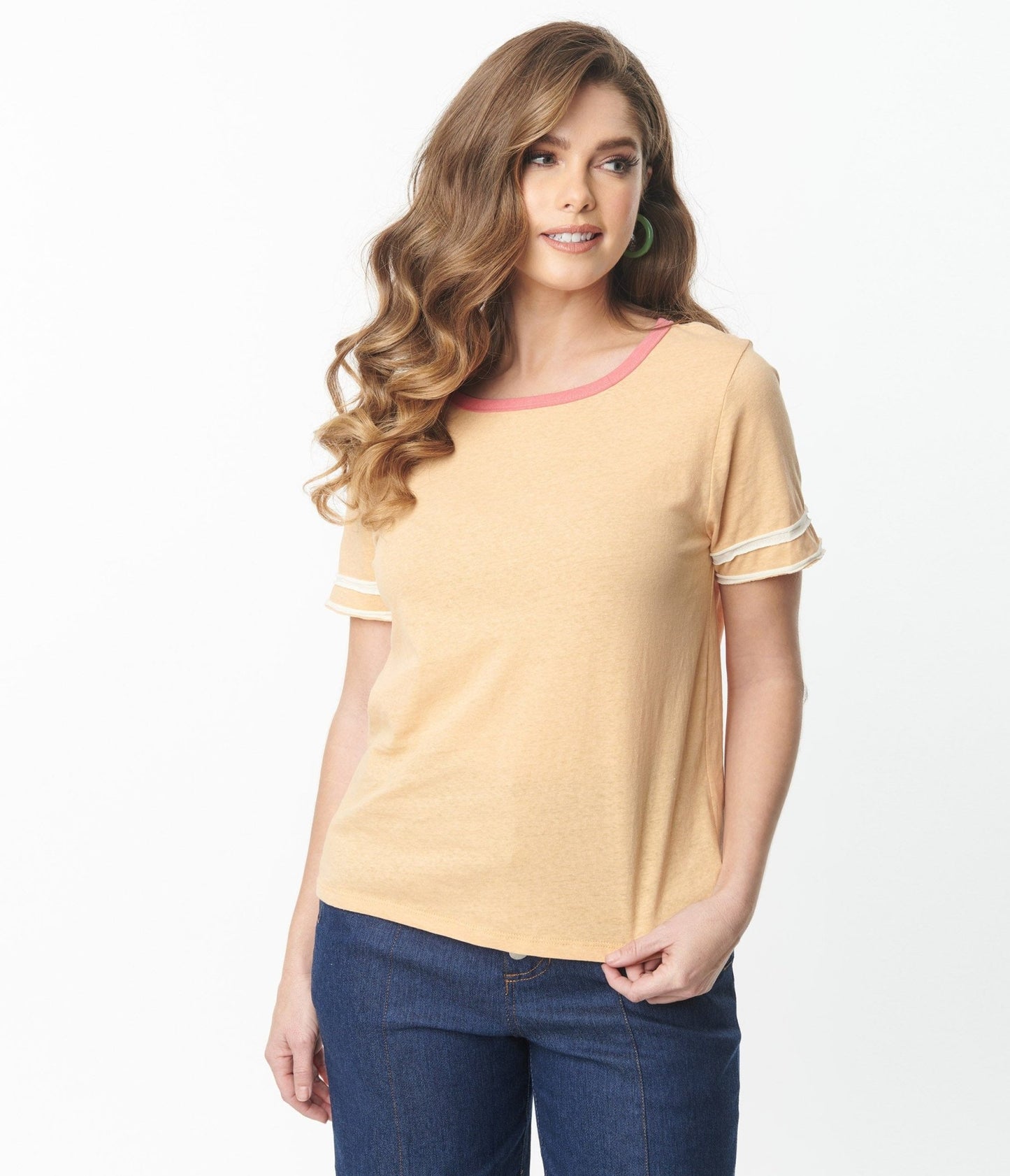 Apricot Stripe Sleeve Knit Top - Unique Vintage - Womens, TOPS, WOVEN TOPS