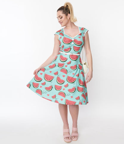 Aqua Watermelon Isabella Swing Dress - Unique Vintage - Womens, DRESSES, SWING