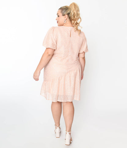 Baby Pink Sequin Asymmetrical Shift Dress - Unique Vintage - Womens, DRESSES, SHIFTS