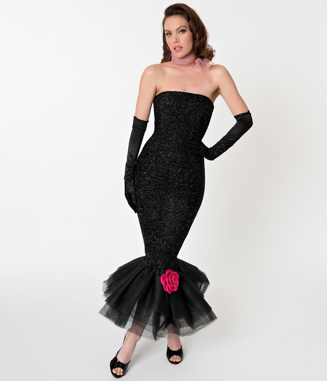 Barbie™ x Unique Vintage Black Solo In The Spotlight Strapless Wiggle Dress - Unique Vintage - Womens, DRESSES, PROM AND SPECIAL OCCASION