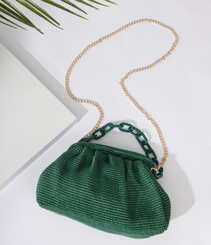 Basil Green Solana Clutch Handbag - Unique Vintage - Womens, ACCESSORIES, HANDBAGS