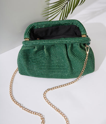 Basil Green Solana Clutch Handbag - Unique Vintage - Womens, ACCESSORIES, HANDBAGS