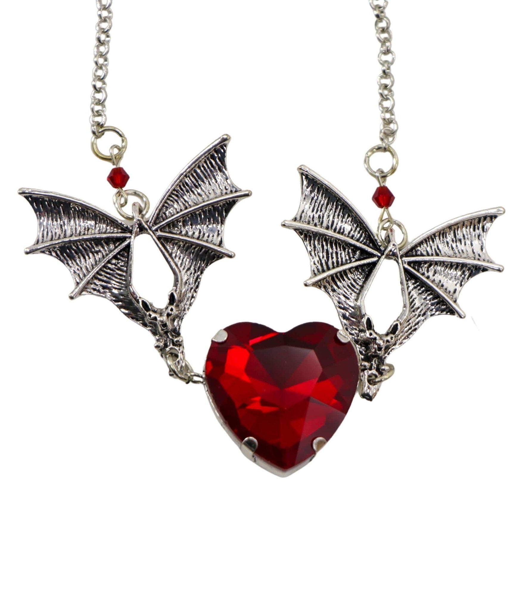 Bat & Red Heart Necklace - Unique Vintage - Womens, ACCESSORIES, JEWELRY