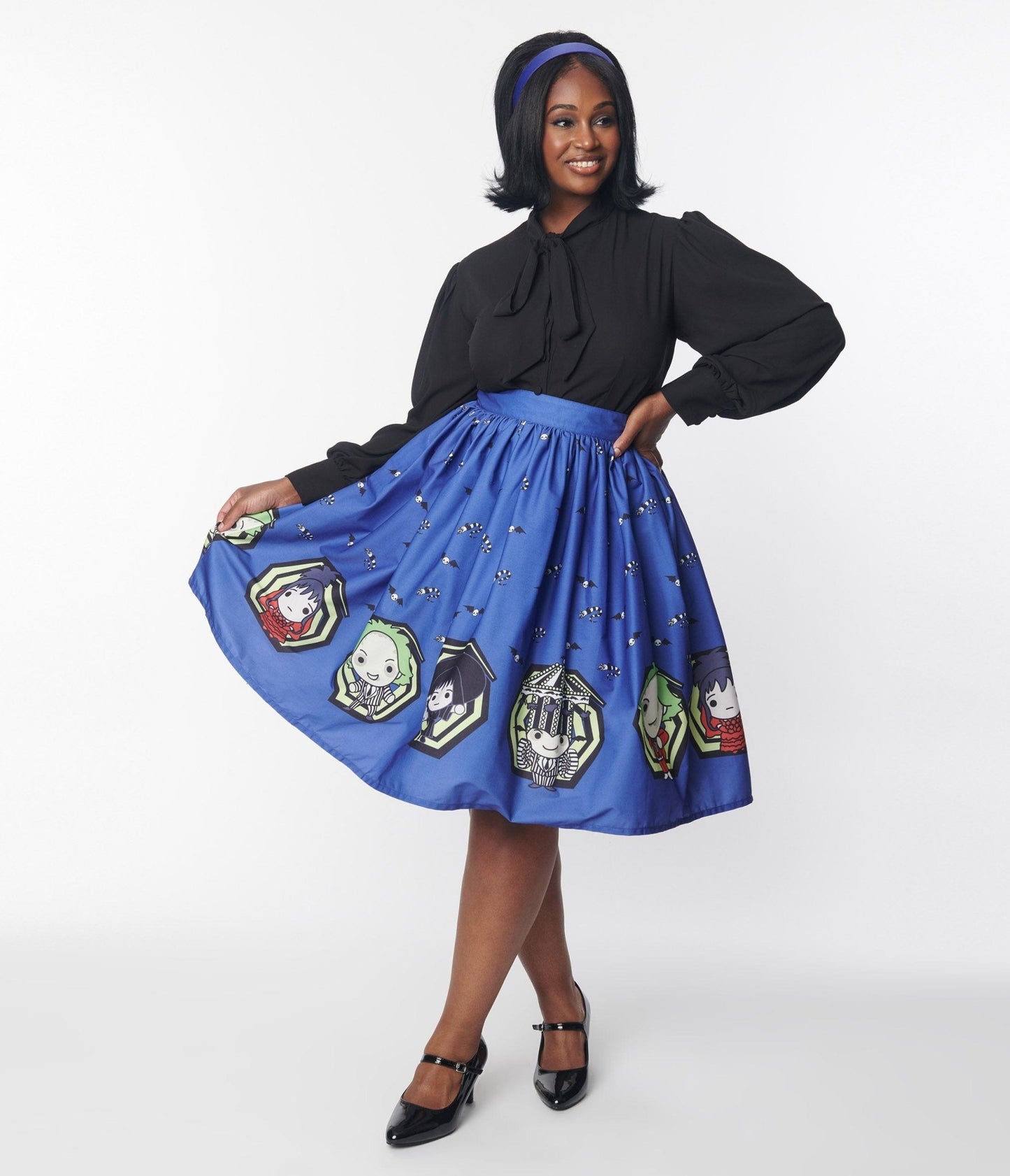 Beetlejuice x Unique Vintage Beetlejuice Characters Gellar Swing Skirt - Unique Vintage - Womens, BOTTOMS, SKIRTS
