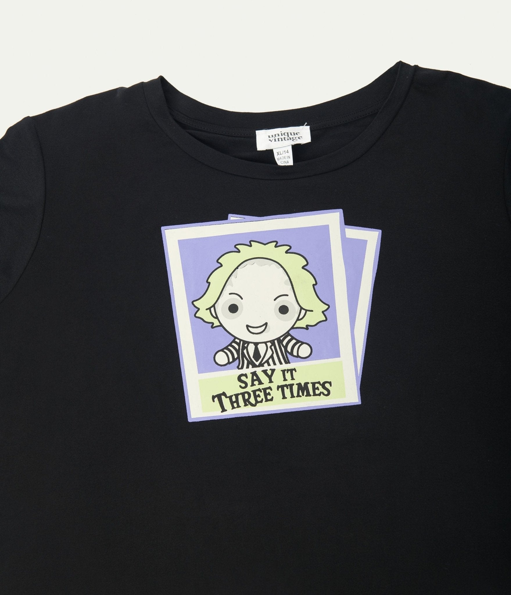 Beetlejuice x Unique Vintage Black Beetlejuice Polaroid Fitted Tee - Unique Vintage - Womens, GRAPHIC TEES, TEES