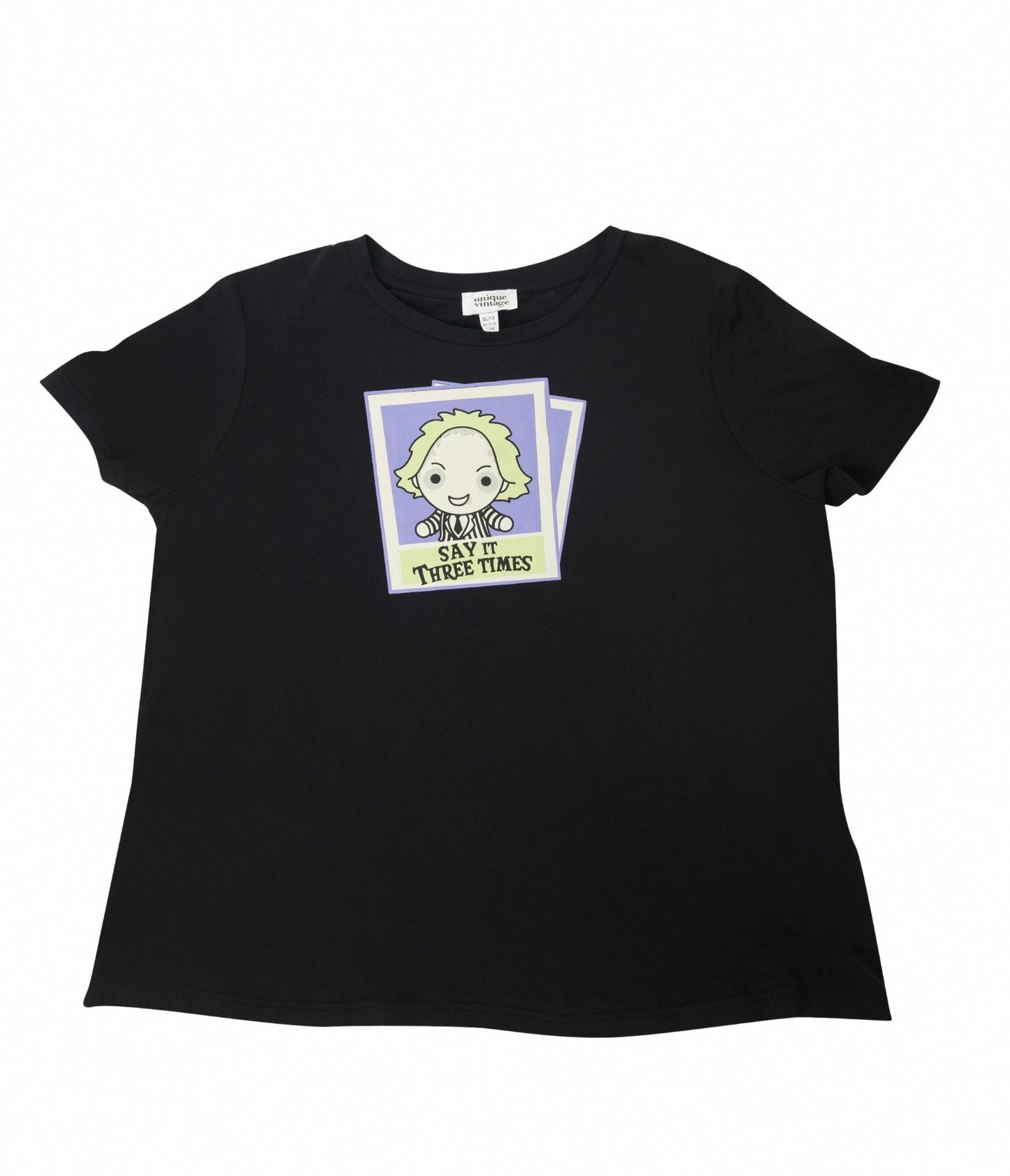 Beetlejuice x Unique Vintage Black Beetlejuice Polaroid Fitted Tee - Unique Vintage - Womens, GRAPHIC TEES, TEES