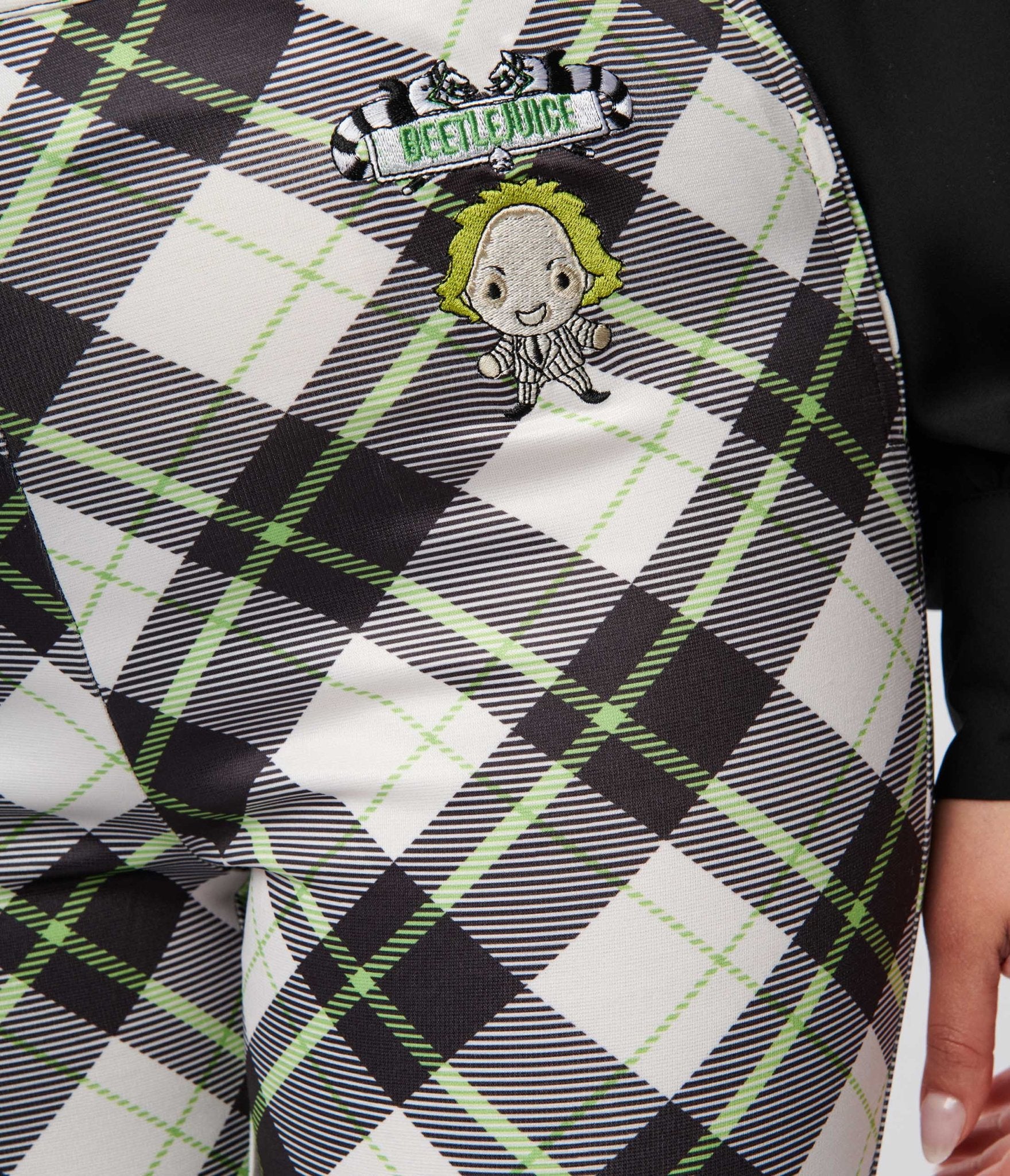 Beetlejuice x Unique Vintage Black & Green Plaid Beetlejuice Cigarette Pants - Unique Vintage - Womens, BOTTOMS, PANTS