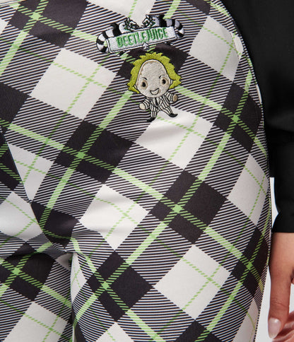 Beetlejuice x Unique Vintage Black & Green Plaid Beetlejuice Cigarette Pants - Unique Vintage - Womens, BOTTOMS, PANTS
