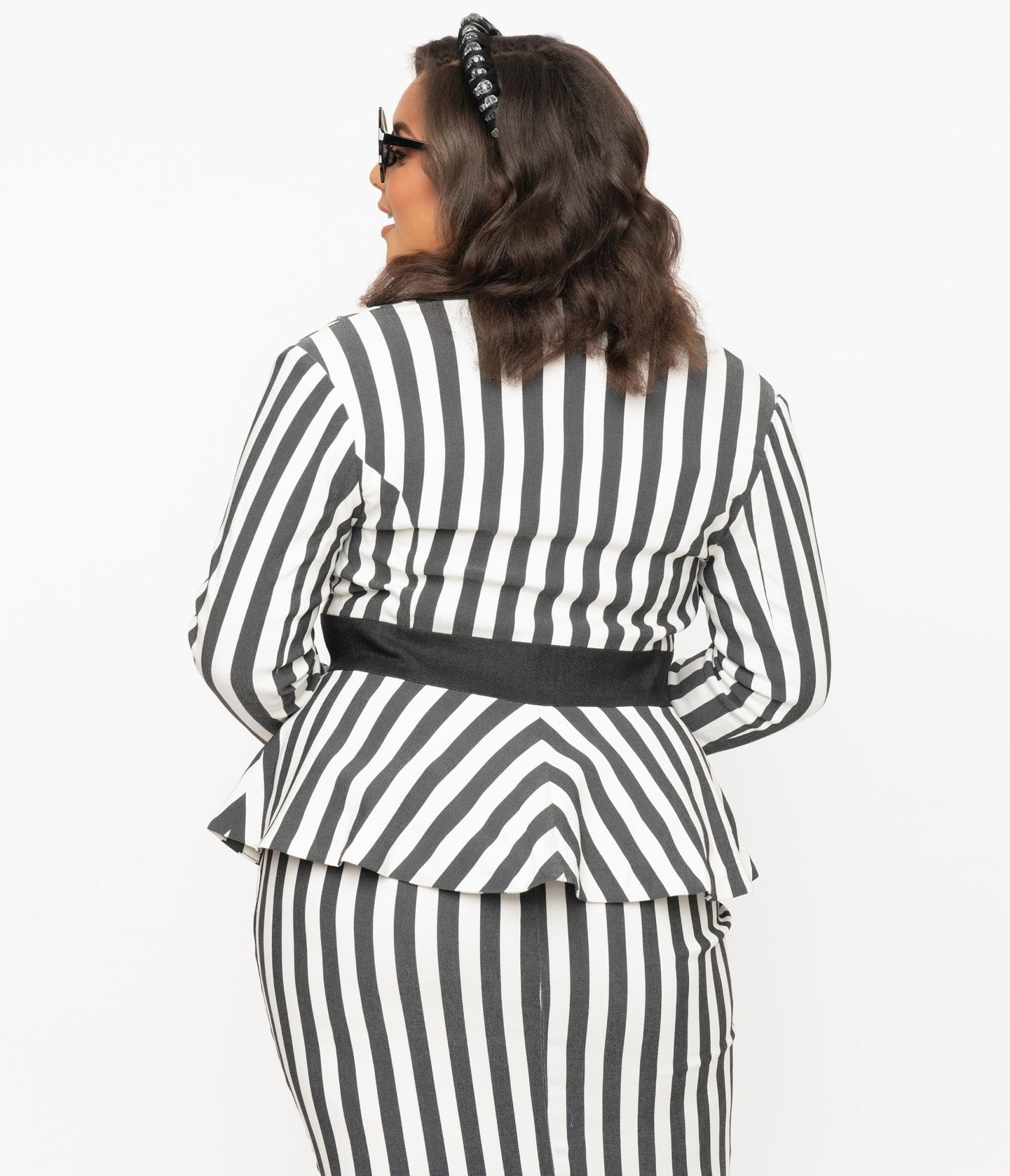 Beetlejuice x Unique Vintage Plus Size Black White Stripe Peplum Mai