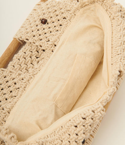 Beige Beaded Knit Handbag - Unique Vintage - Womens, ACCESSORIES, HANDBAGS