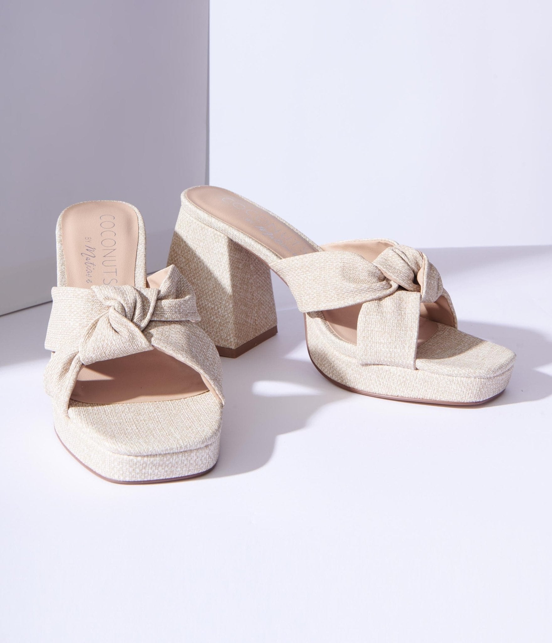 Beige Linen Twisted Platform Sandals - Unique Vintage - Womens, SHOES, SANDALS
