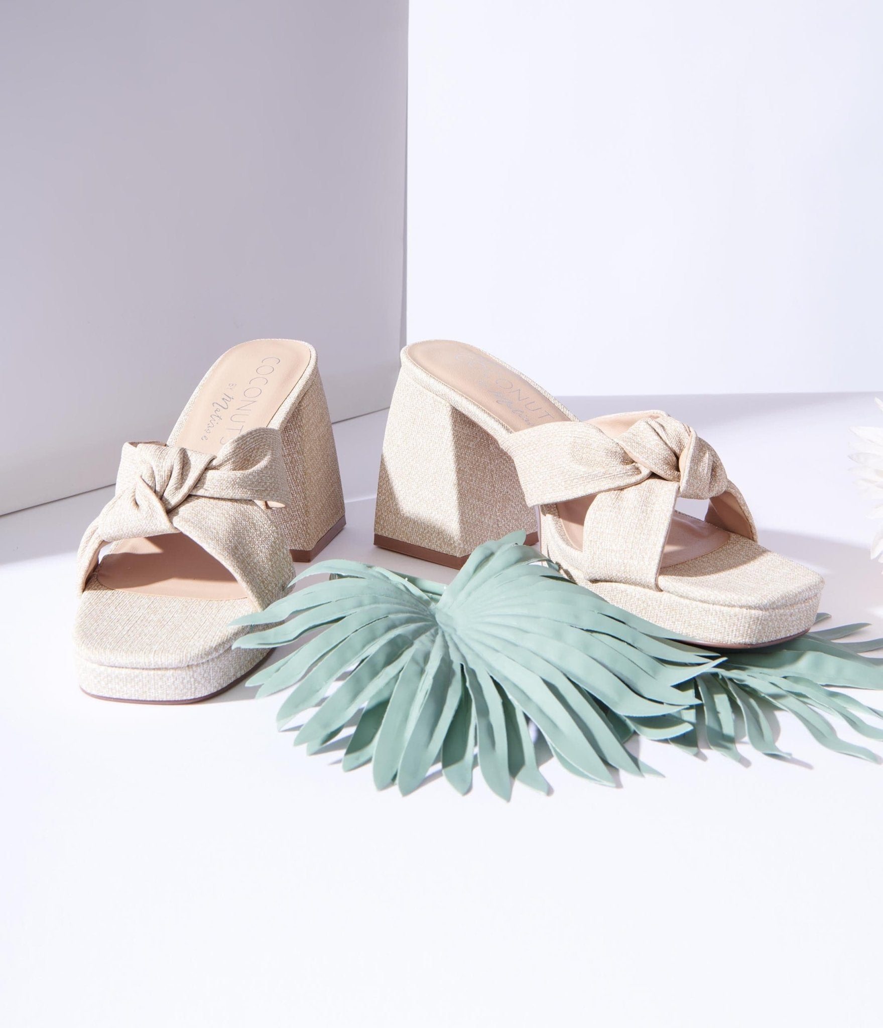 Beige Linen Twisted Platform Sandals - Unique Vintage - Womens, SHOES, SANDALS
