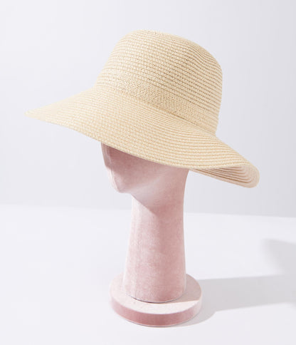 Beige Paper Braid Bucket Hat - Unique Vintage - Womens, ACCESSORIES, HATS