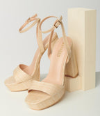 Beige Rattan Platform Heel - Unique Vintage - Heels