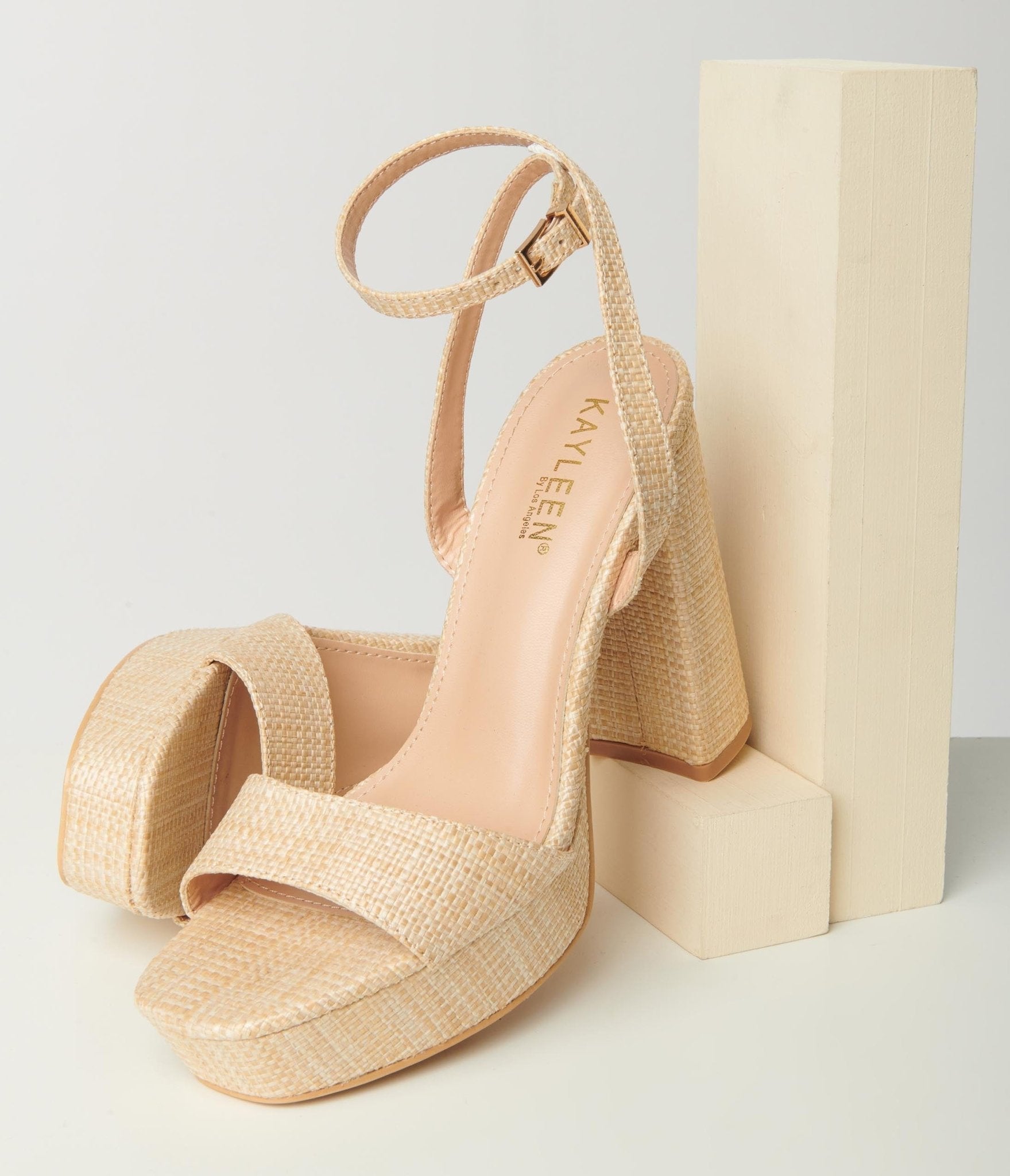 Beige Rattan Platform Heel - Unique Vintage - Heels