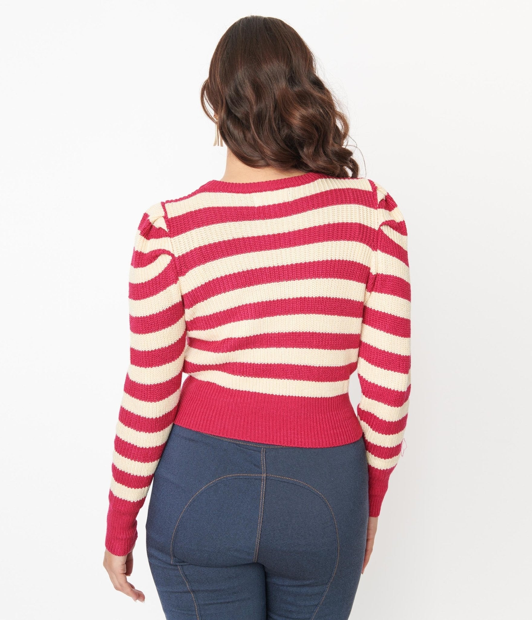 Berry Pink & Cream Stripe Sweater - Unique Vintage - Womens, TOPS, KNIT TOPS