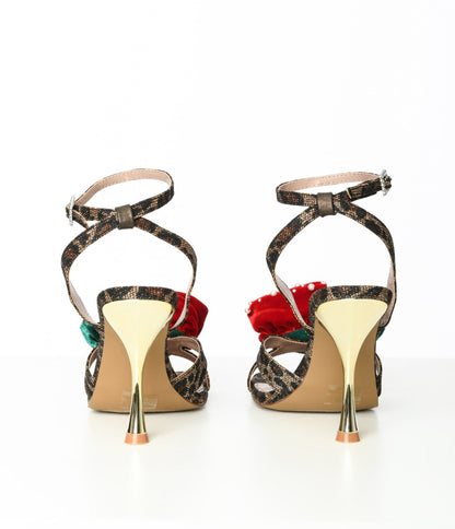 Betsey Johnson Leopard & Rosette Peep Toe Heels - Unique Vintage - Womens, SHOES, HEELS