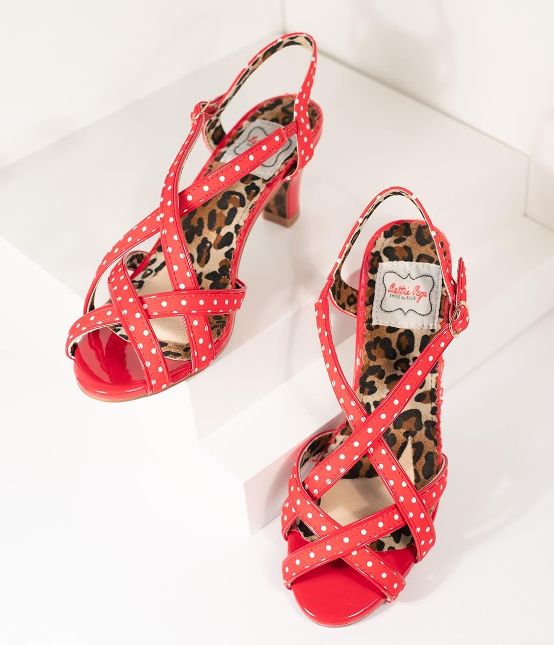 Bettie Page Retro Red & White Polka Dot Peep Toe Gracie Heels - Unique Vintage - Womens, SHOES, HEELS