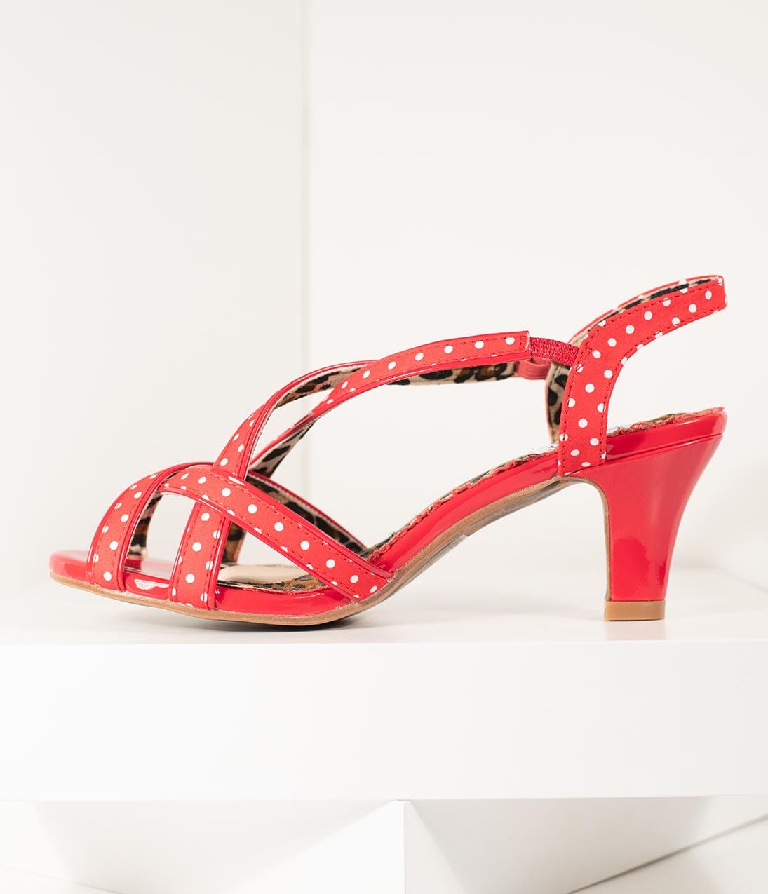 Bettie Page Retro Red & White Polka Dot Peep Toe Gracie Heels - Unique Vintage - Womens, SHOES, HEELS