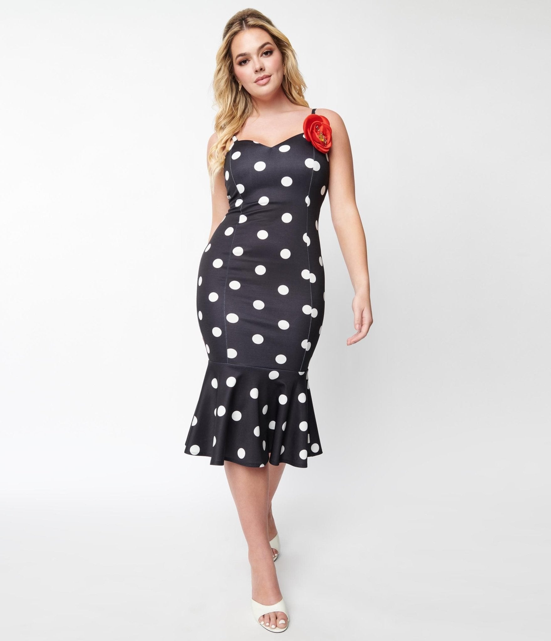 Betty Boop x Unique Vintage Black & White Polka Dot Wiggle Dress - Unique Vintage - Womens, DRESSES, WIGGLE