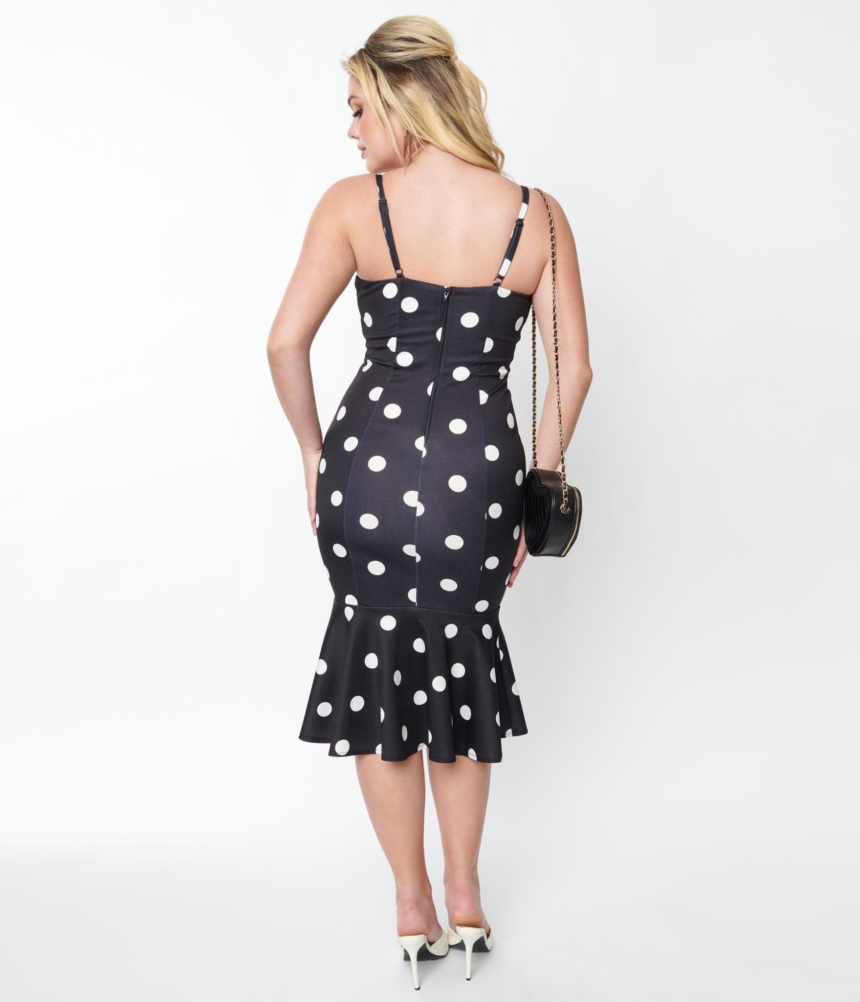 Betty Boop x Unique Vintage Black & White Polka Dot Wiggle Dress - Unique Vintage - Womens, DRESSES, WIGGLE