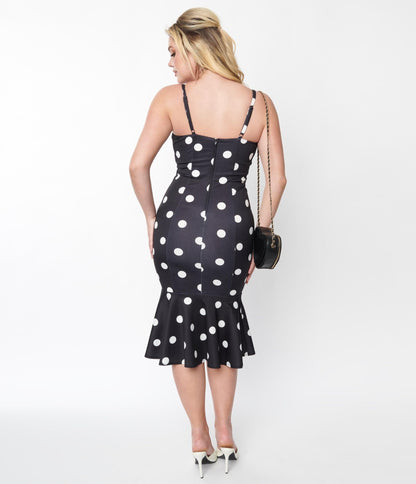 Betty Boop x Unique Vintage Black & White Polka Dot Wiggle Dress - Unique Vintage - Womens, DRESSES, WIGGLE