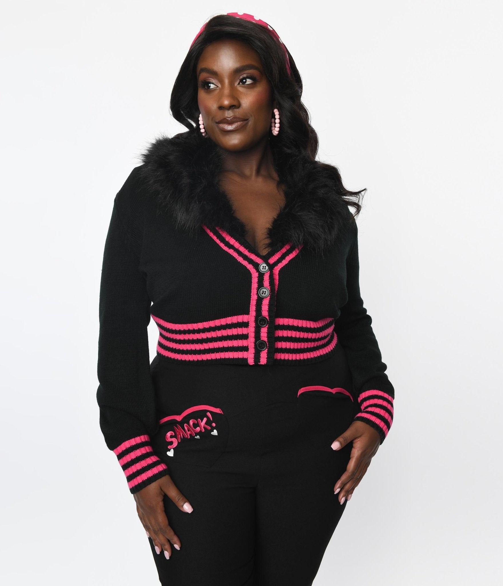 Betty Veronica x Unique Vintage Plus Size Black Pink Smack Sweater