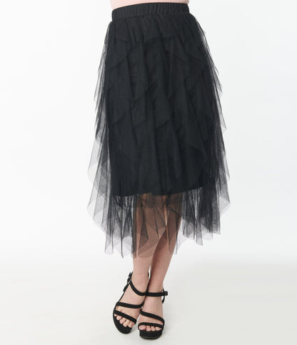 Black A-Line Tulle Skirt - Unique Vintage - Womens, BOTTOMS, SKIRTS