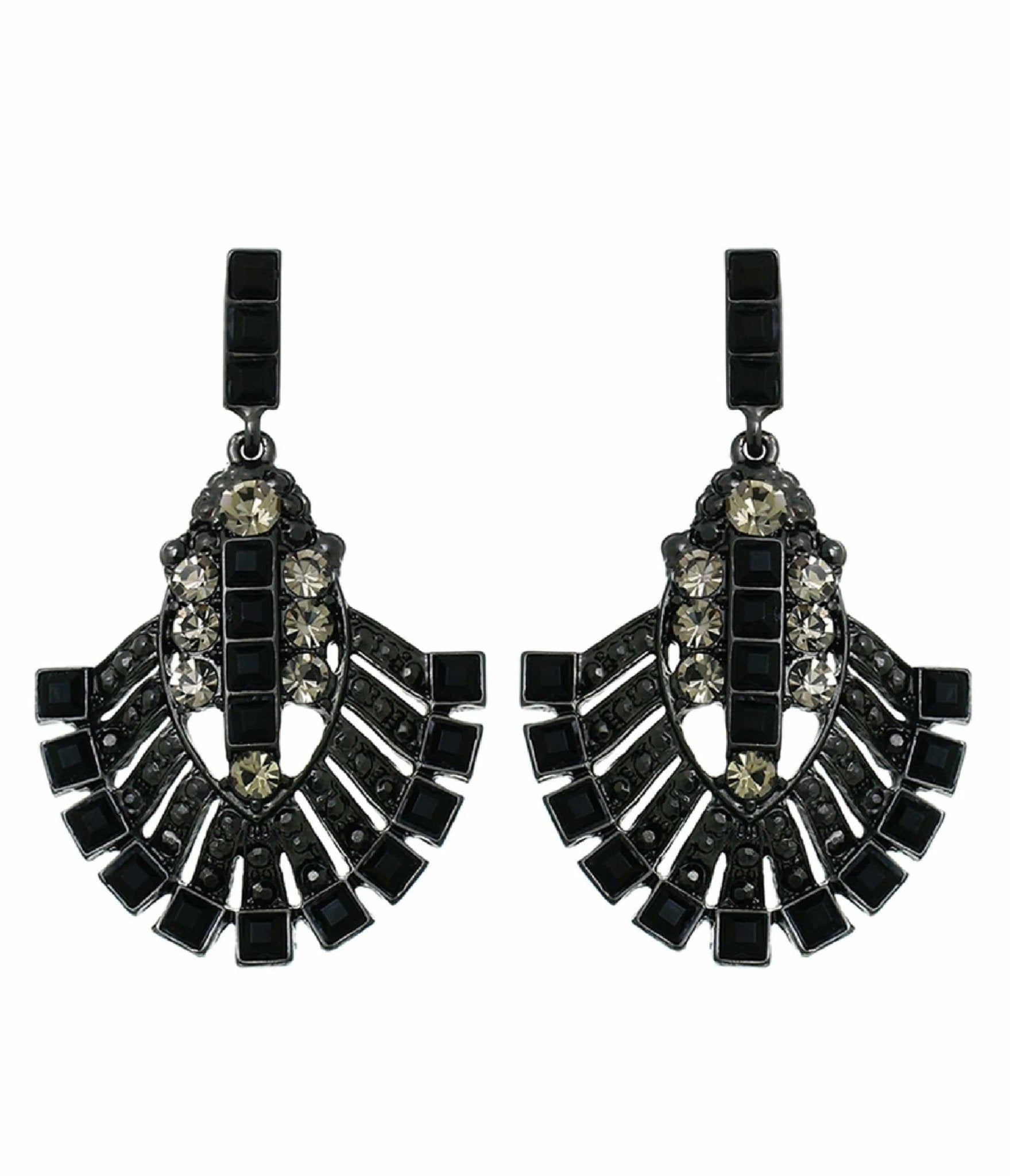 Black Baguette Rhinestone Deco Earrings - Unique Vintage - Womens, ACCESSORIES, FLAPPER
