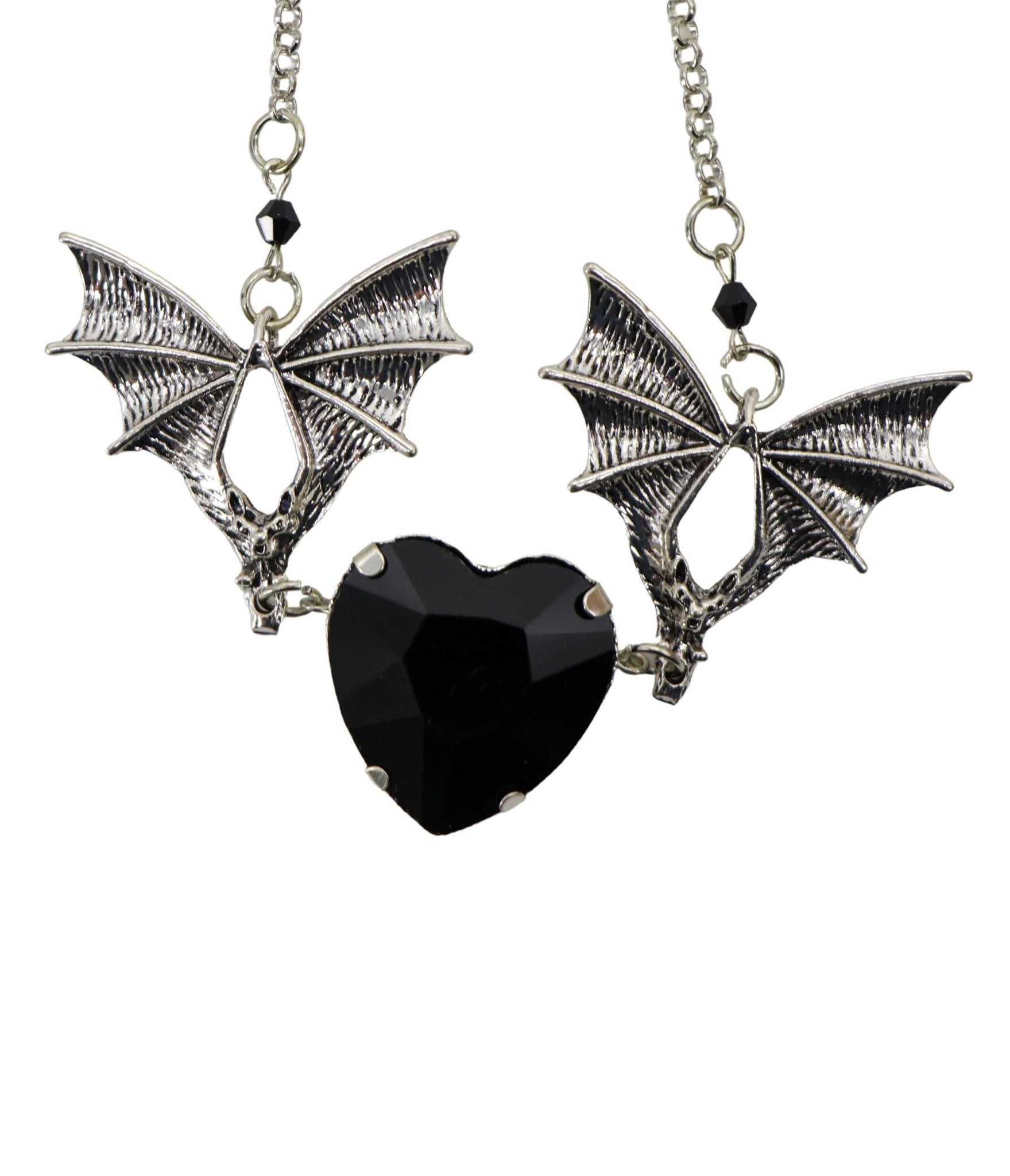 Black Bat & Heart Necklace - Unique Vintage - Womens, ACCESSORIES, JEWELRY