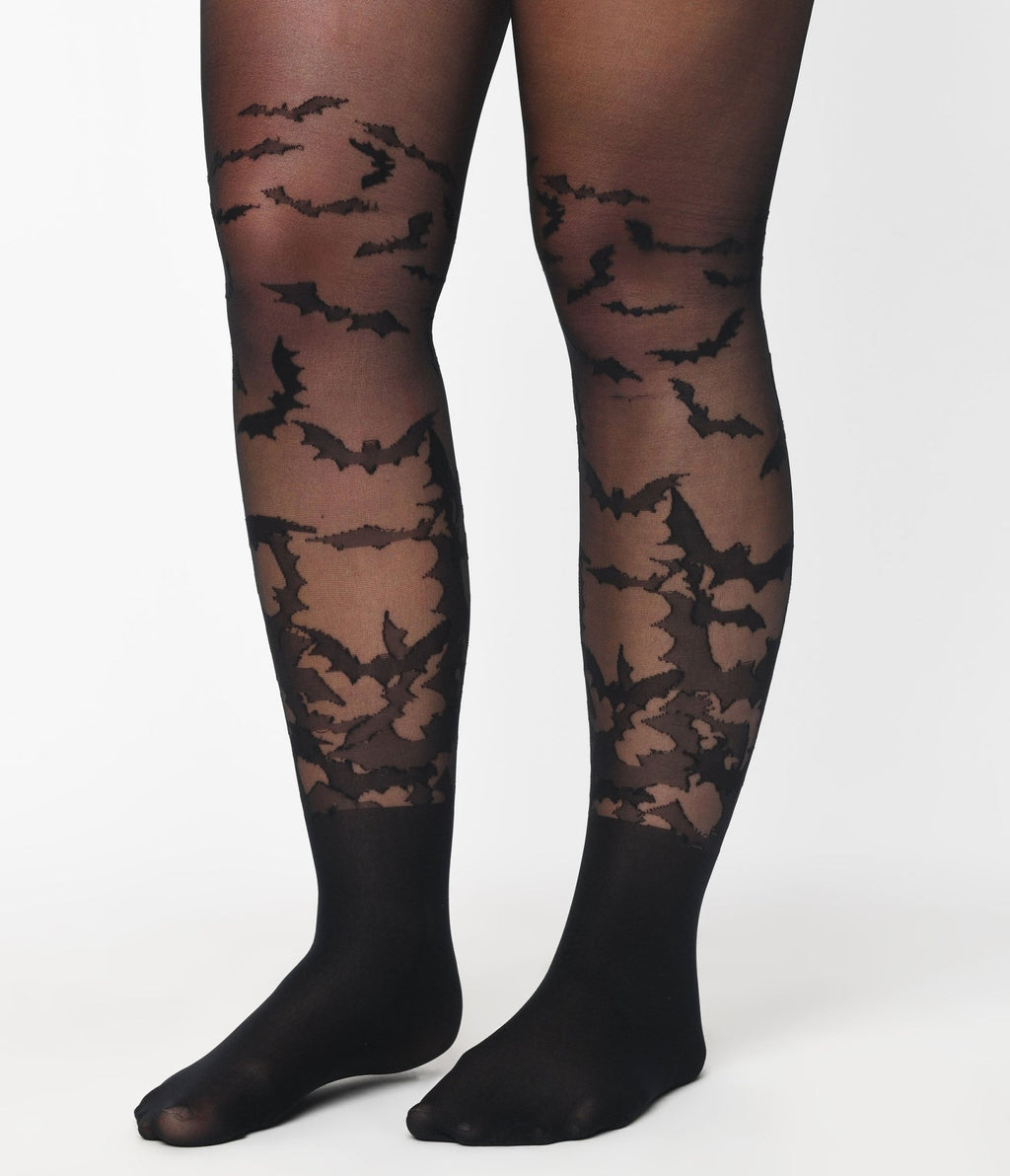 Black Bat Wing Sheer Tights - Unique Vintage - Womens, HALLOWEEN, ACCESSORIES
