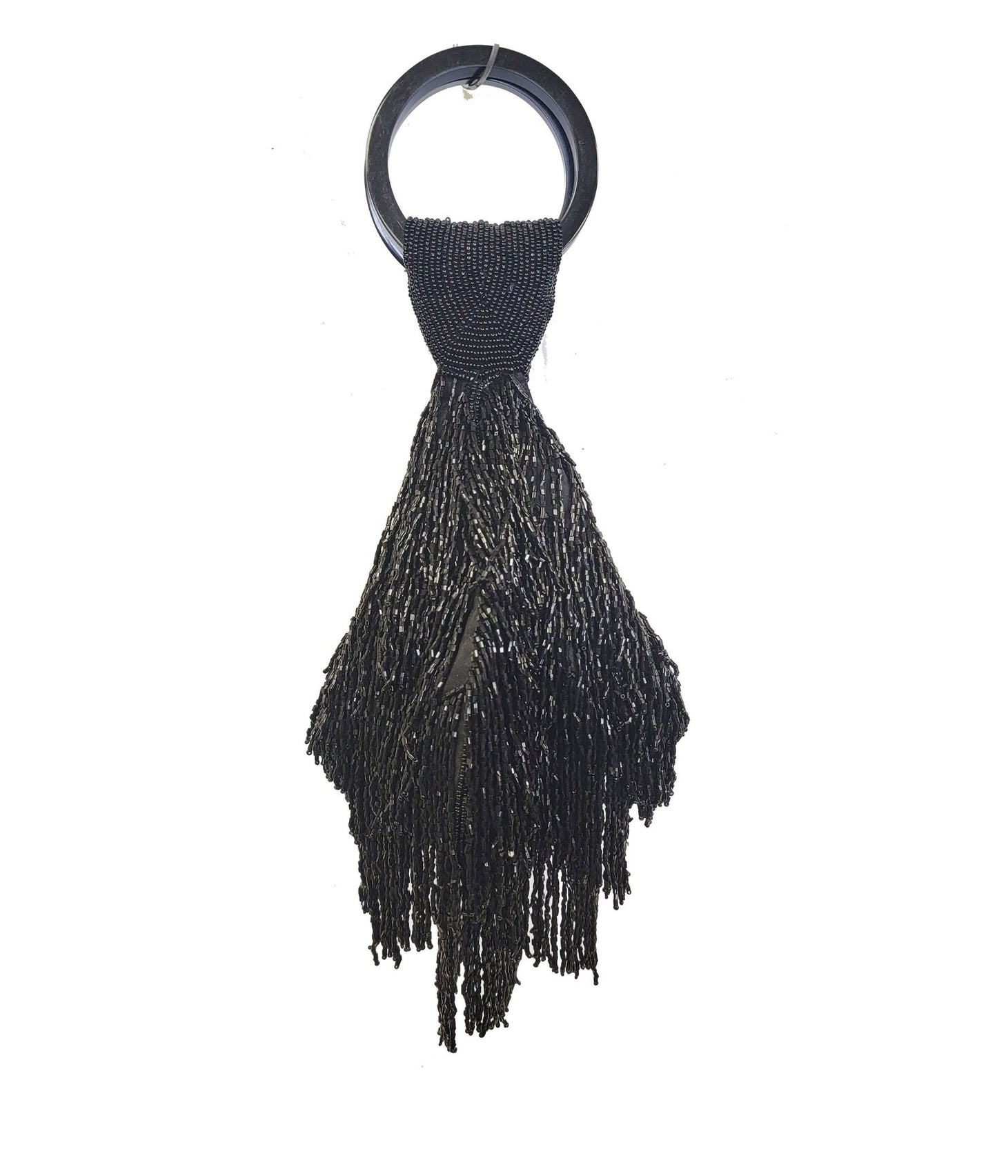 Black Beaded Fringe Wristlet - Unique Vintage - Womens, ACCESSORIES, FLAPPER