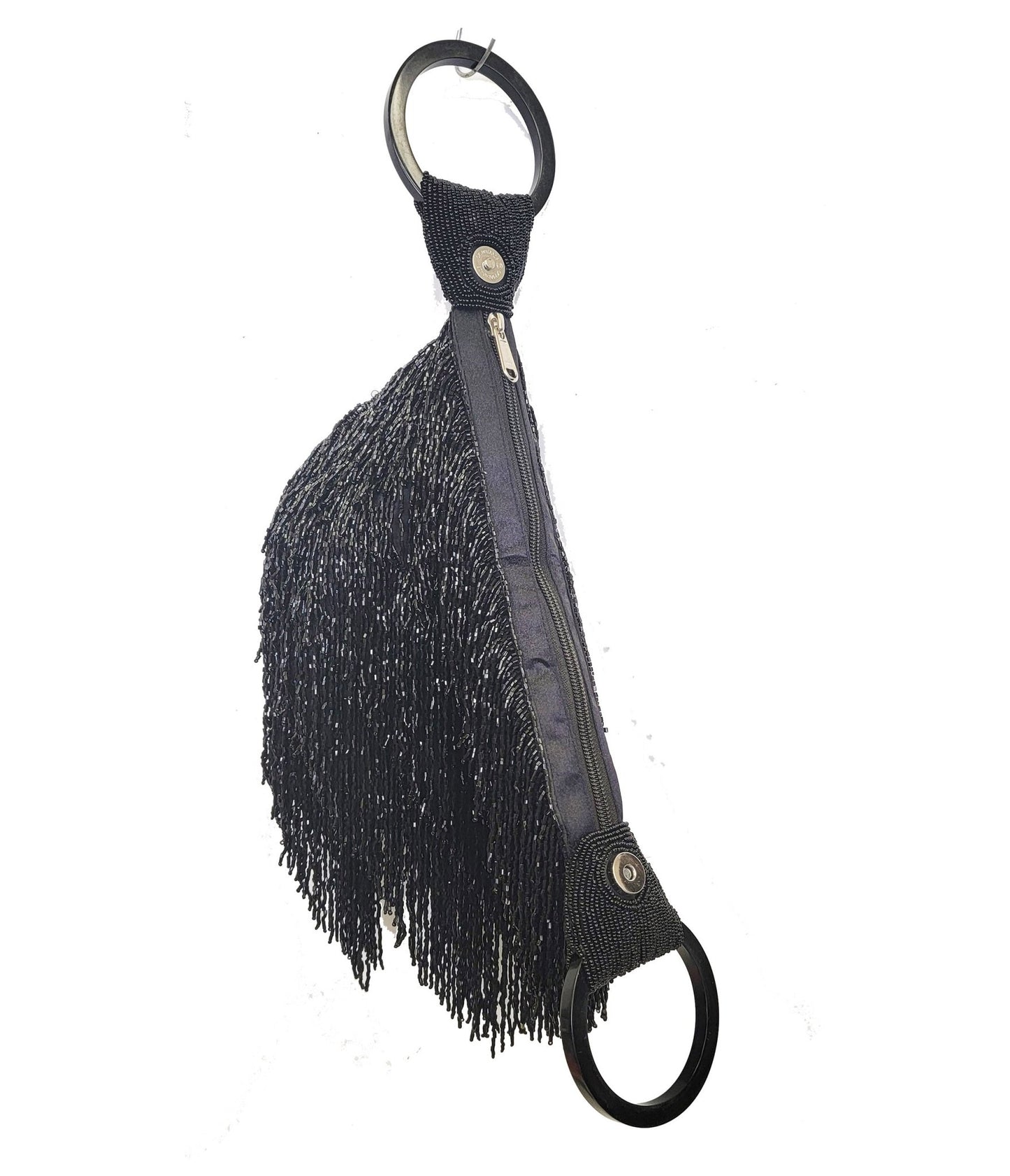 Black Beaded Fringe Wristlet - Unique Vintage - Womens, ACCESSORIES, FLAPPER