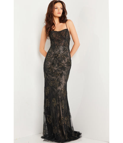 Black Beaded Lace Sheath Dress - Unique Vintage - Womens, DRESSES, PROM AND SPECIAL OCCASION