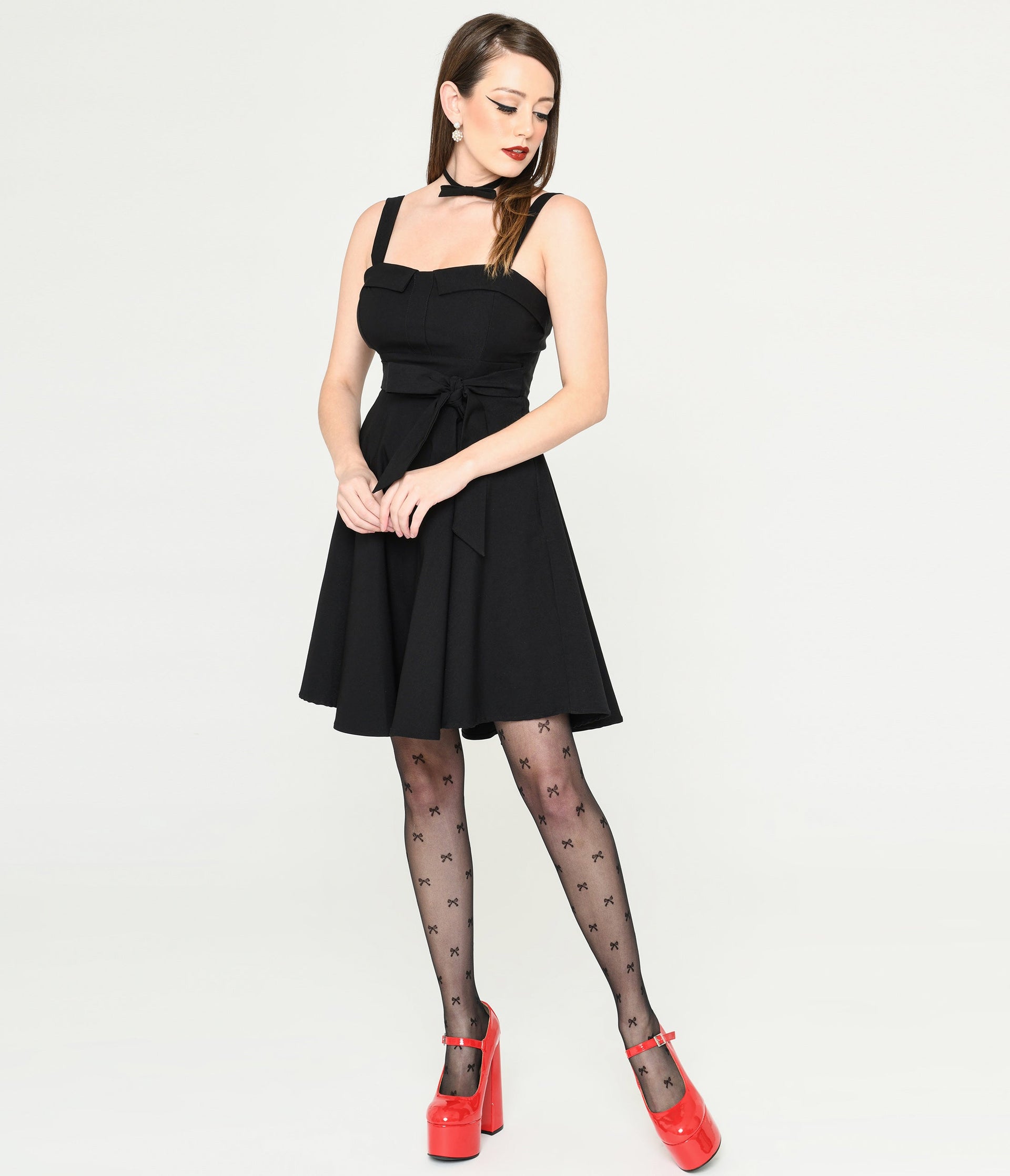 Black Bow Fit & Flare Mini Dress - Unique Vintage - Womens, DRESSES, FIT AND FLARE