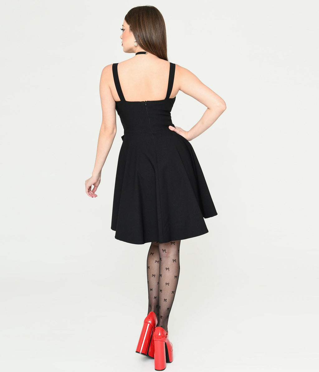 Black Bow Fit & Flare Mini Dress - Unique Vintage - Womens, DRESSES, FIT AND FLARE