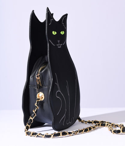 Black Cat Leatherette Crossbody Bag