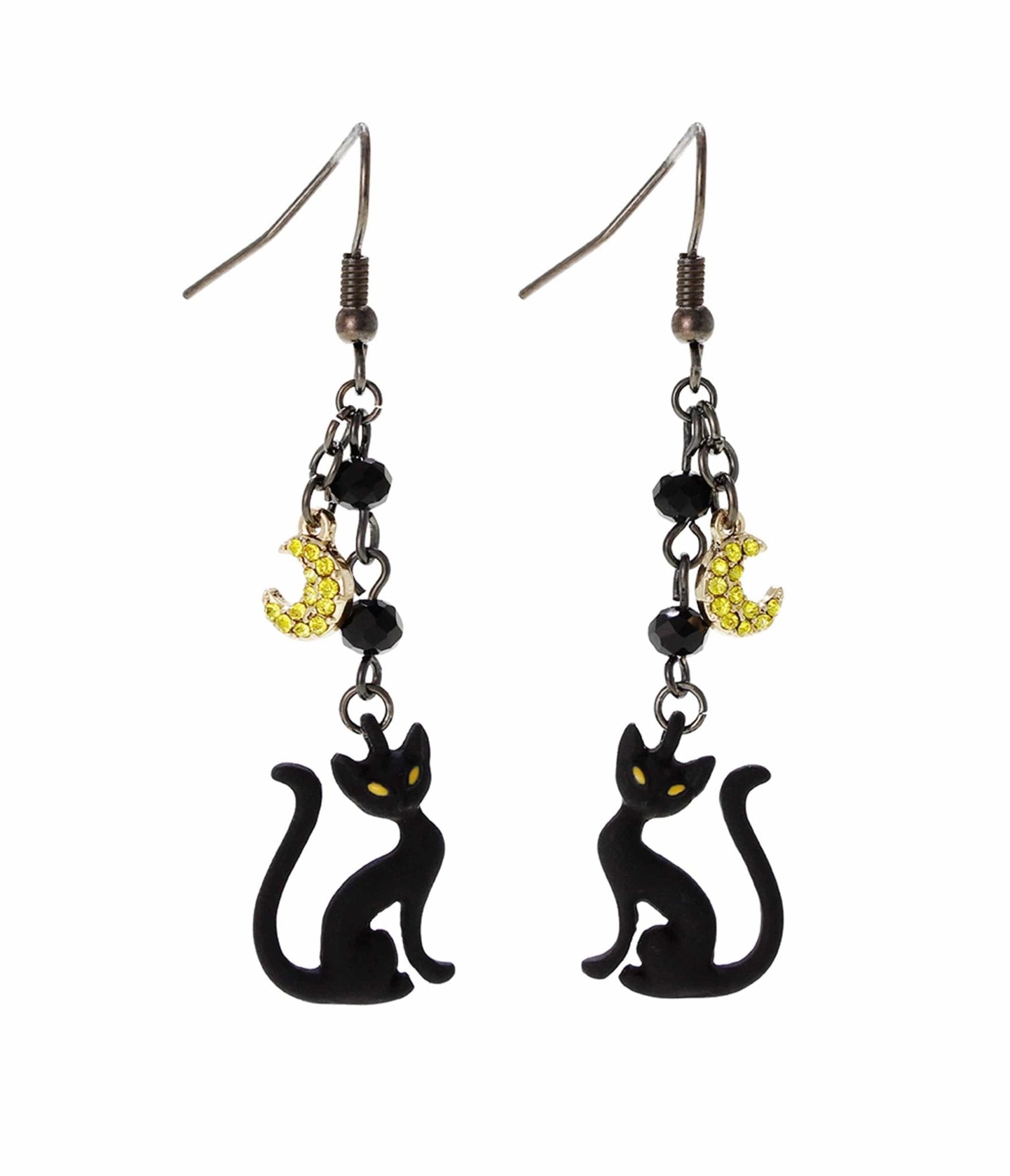 Black Cat & Moon Dangle Earrings - Unique Vintage - Womens, ACCESSORIES, JEWELRY