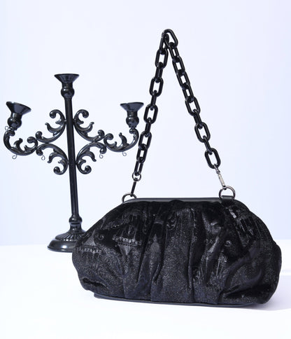 Black Chandelier Embossed Velvet Handbag - Unique Vintage - Womens, HALLOWEEN, ACCESSORIES