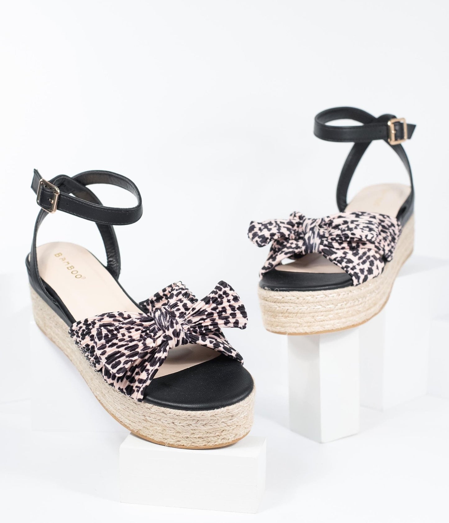 Black & Cheetah Print Espadrilles Platform Sandals - Unique Vintage - Womens, SHOES, SANDALS