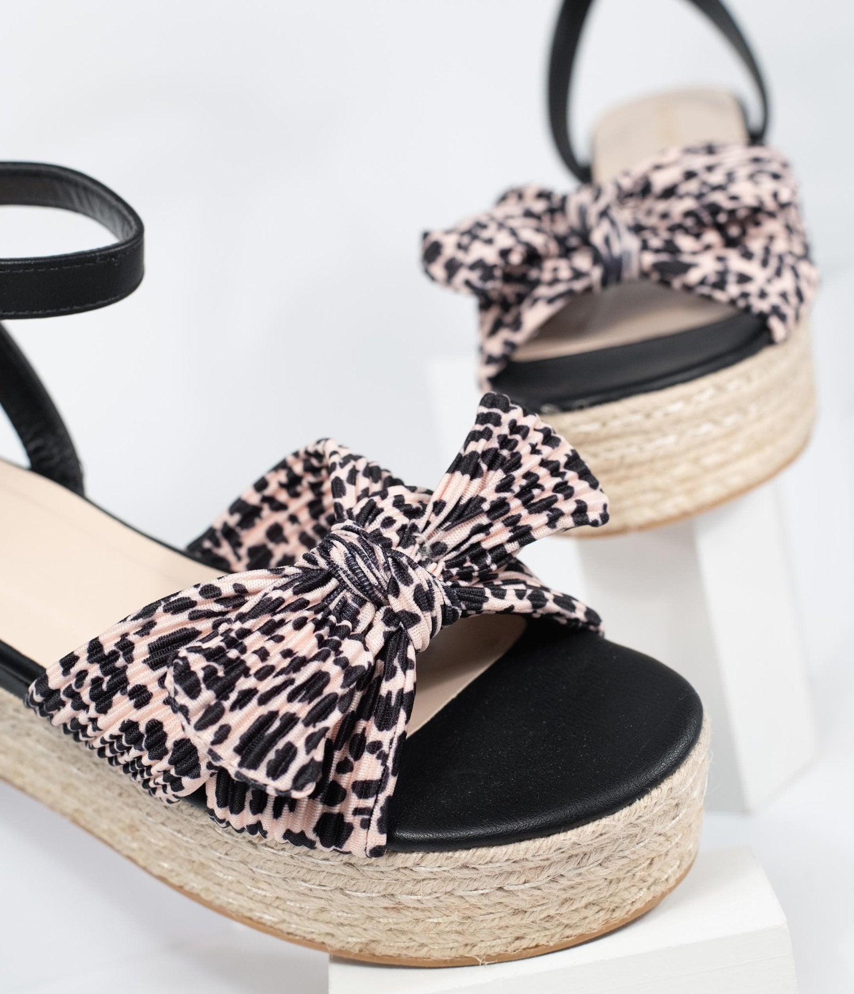 Black & Cheetah Print Espadrilles Platform Sandals - Unique Vintage - Womens, SHOES, SANDALS