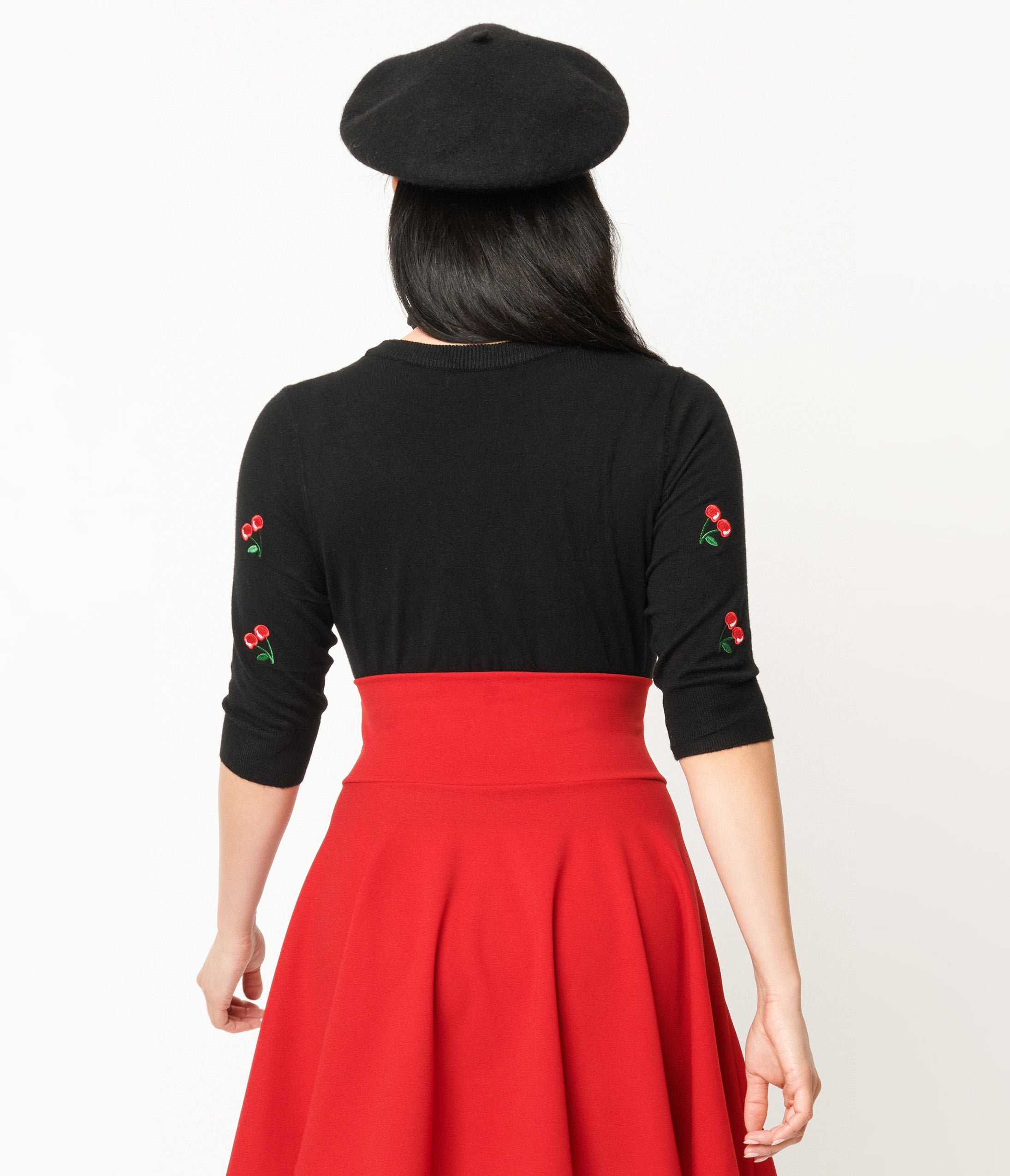 Black Cherry Embroidered Cropped Knit Cardigan - Unique Vintage - Womens, TOPS, SWEATERS
