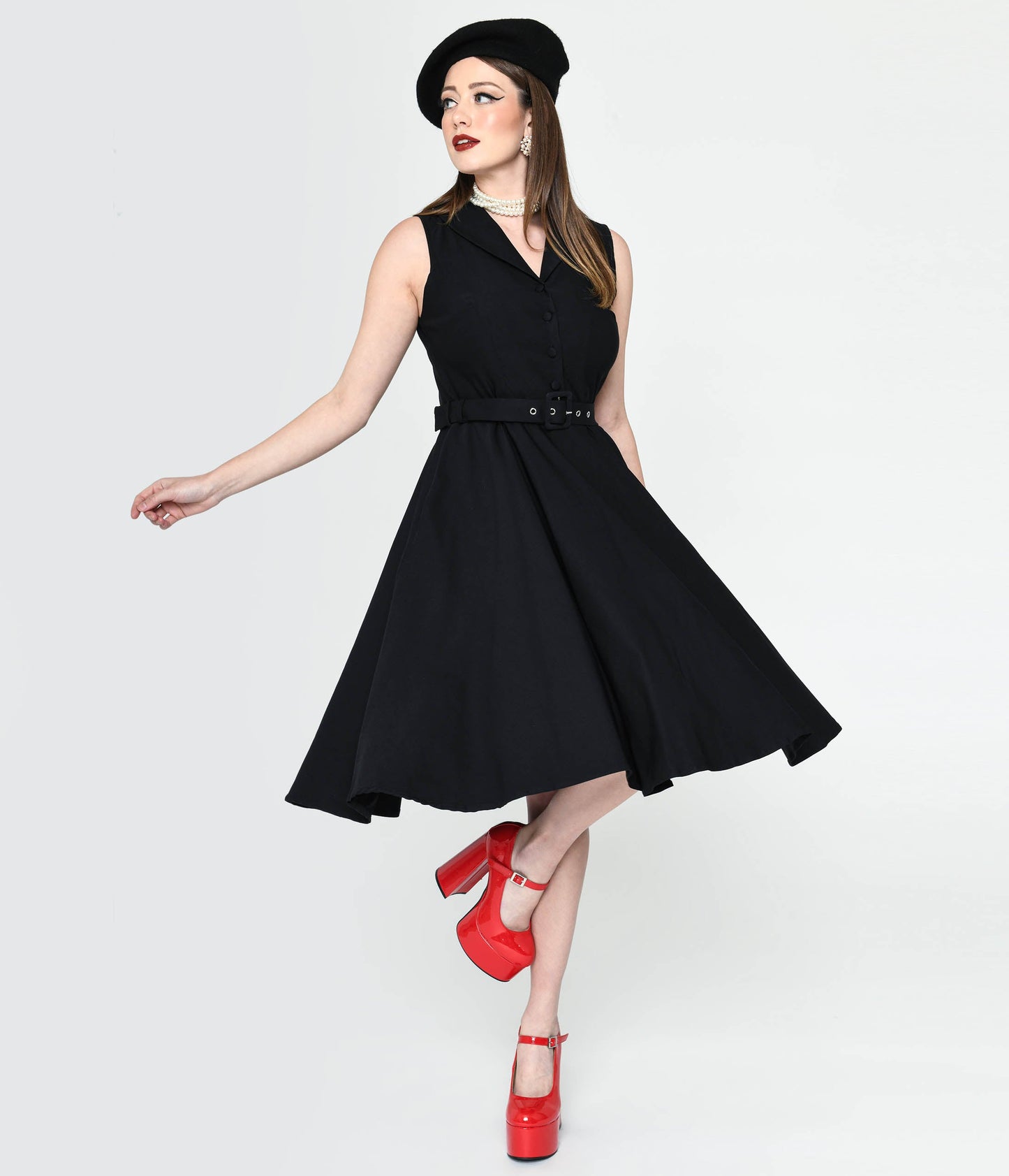 Black Collared Jani Swing Dress - Unique Vintage - Womens, DRESSES, SWING
