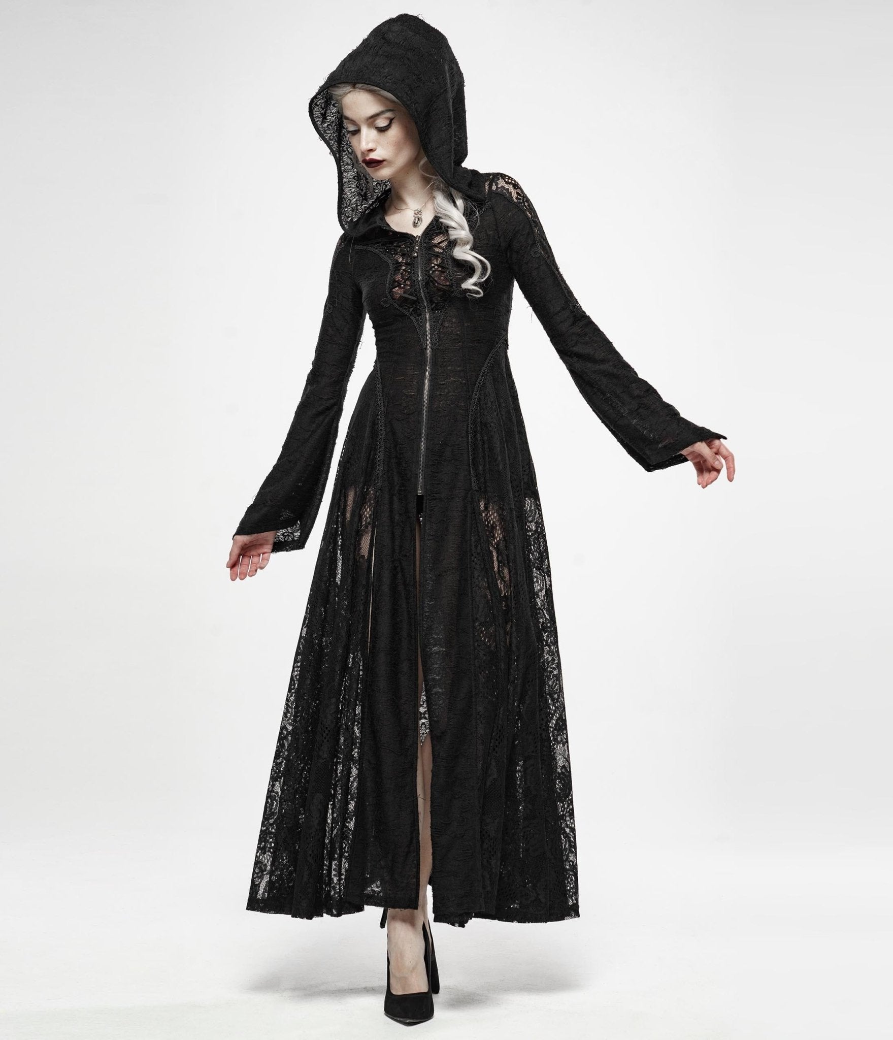 Black Dark Moon Long Coat - Unique Vintage - Womens, TOPS, OUTERWEAR