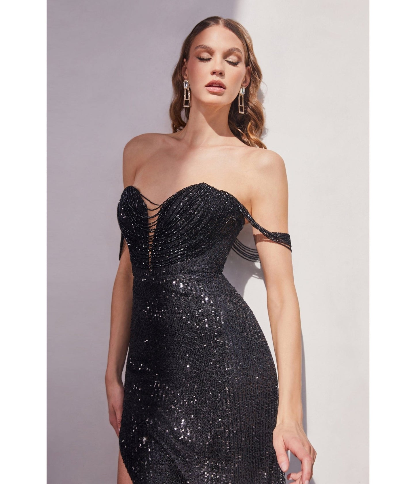 Black Dazzling Beaded Draped Sequin Prom Dress - Unique Vintage - Womens, DRESSES, PROM AND SPECIAL OCCASION