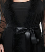 Black Faux Feather Sheer Longline Robe - Unique Vintage - Womens, ACCESSORIES, LINGERIE