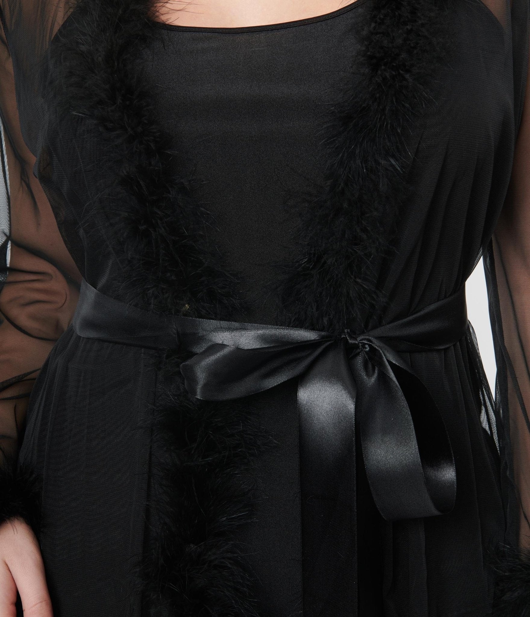Black Faux Feather Sheer Longline Robe - Unique Vintage - Womens, ACCESSORIES, LINGERIE