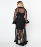 Black Faux Feather Sheer Longline Robe - Unique Vintage - Womens, ACCESSORIES, LINGERIE