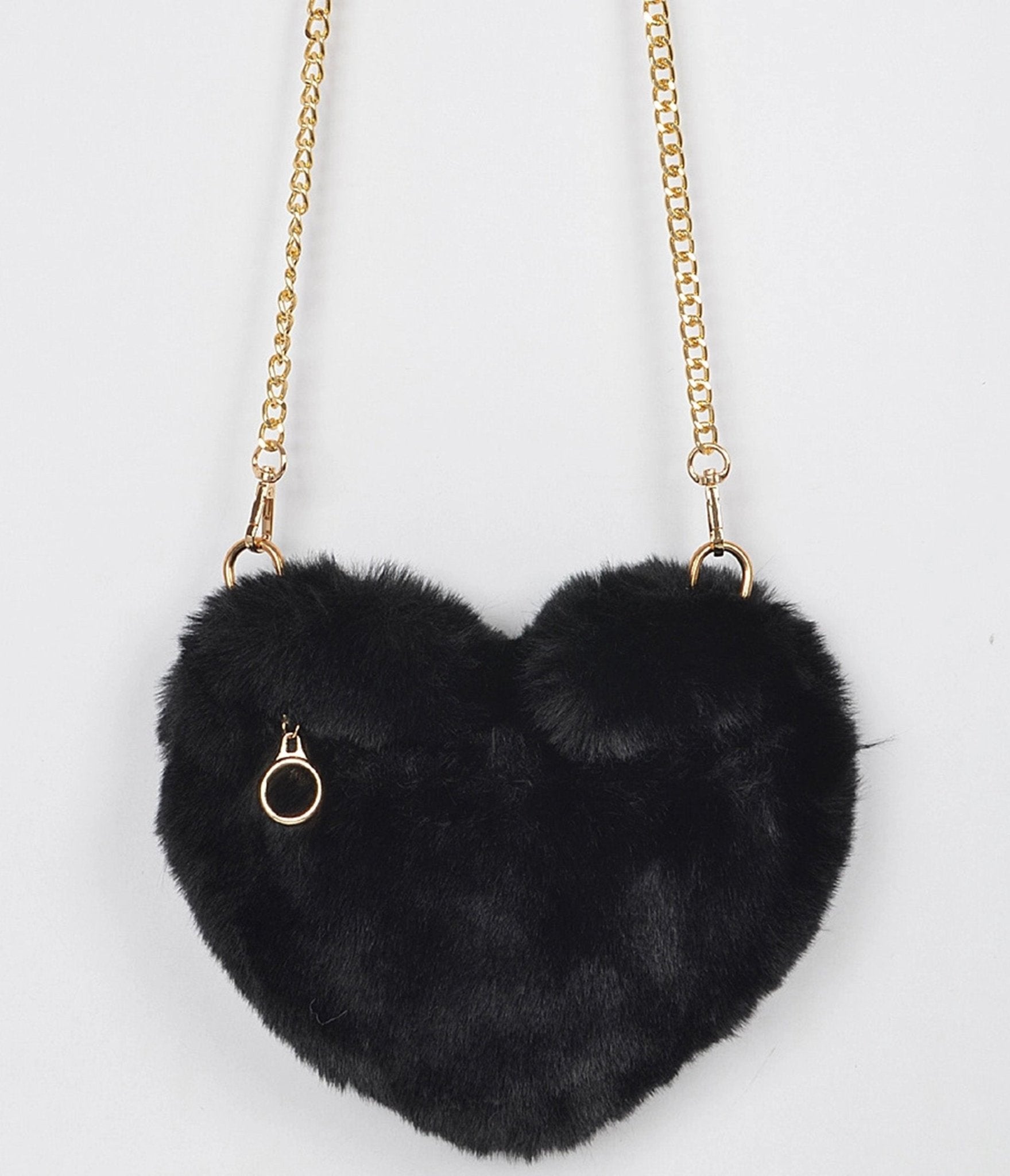Black Faux Fur Heart Handbag - Unique Vintage - Womens, ACCESSORIES, HANDBAGS