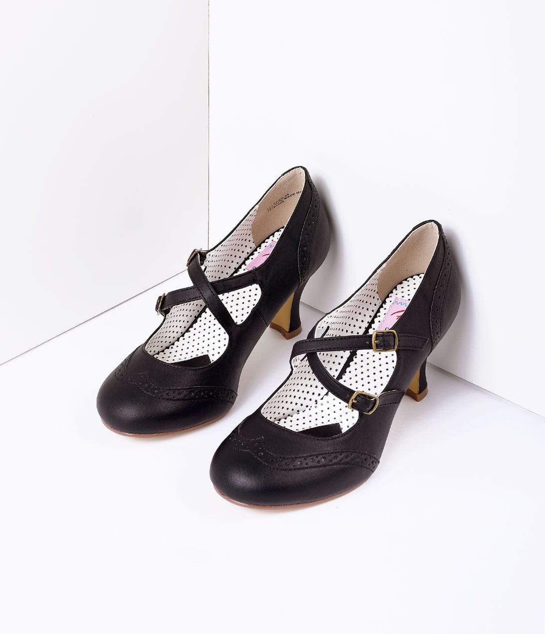 Black Faux Leather Detailed Heel - Unique Vintage - Womens, SHOES, HEELS